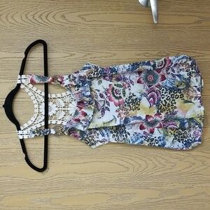 Self Esteem Floral and Cream Lace Tank Top